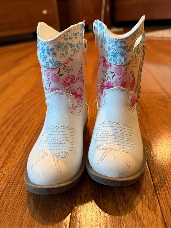 SweetHoney Other - SweetHoney White Kids Floral Cowboy Boots with Pink and Blue Accents